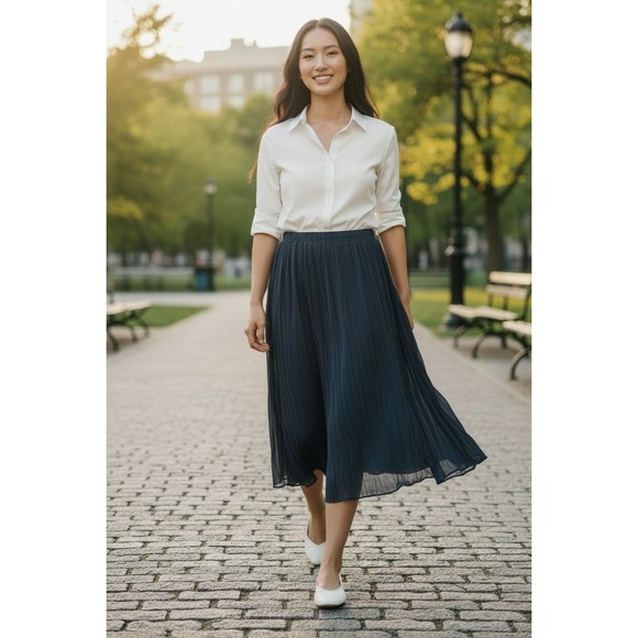 CJ Banks Dresses & Skirts - CJ Banks Navy Blue Crinkle Chiffon Midi Skirt Dark Academia Whimsigoth 0X